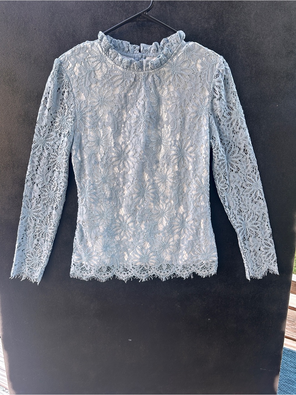 Lace Ruffle-Neck Long Sleeve Top - Light Blue  women’s size medium #491